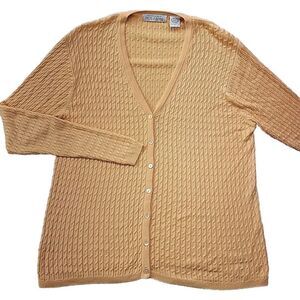 Evelyn & Arthur Women L Peach 100% Silk Cable Knit Cardigan Sweater Lightweight